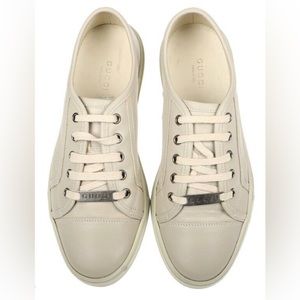 GUCCI TAUPE BEIGE LEATHER LOW TOP SNEAKERS SHOES. Size 38
